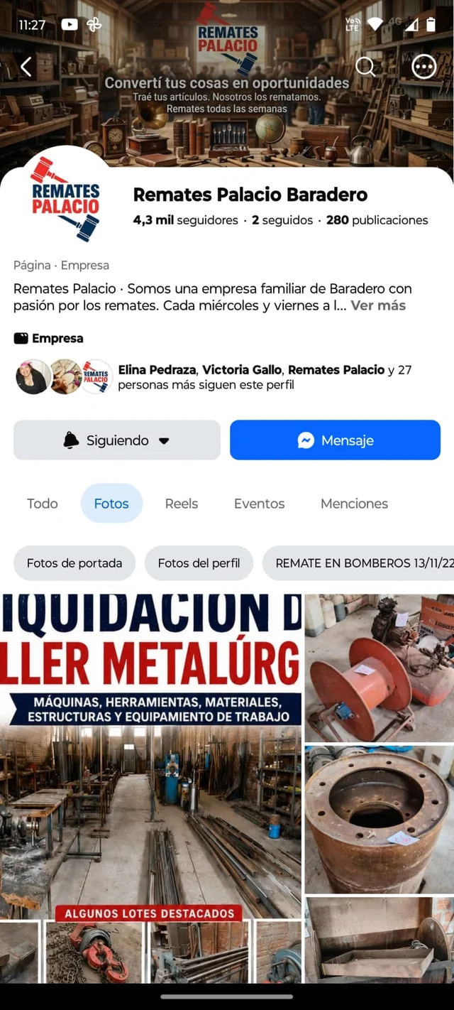 Perfil real de Facebook de Remates Palacio